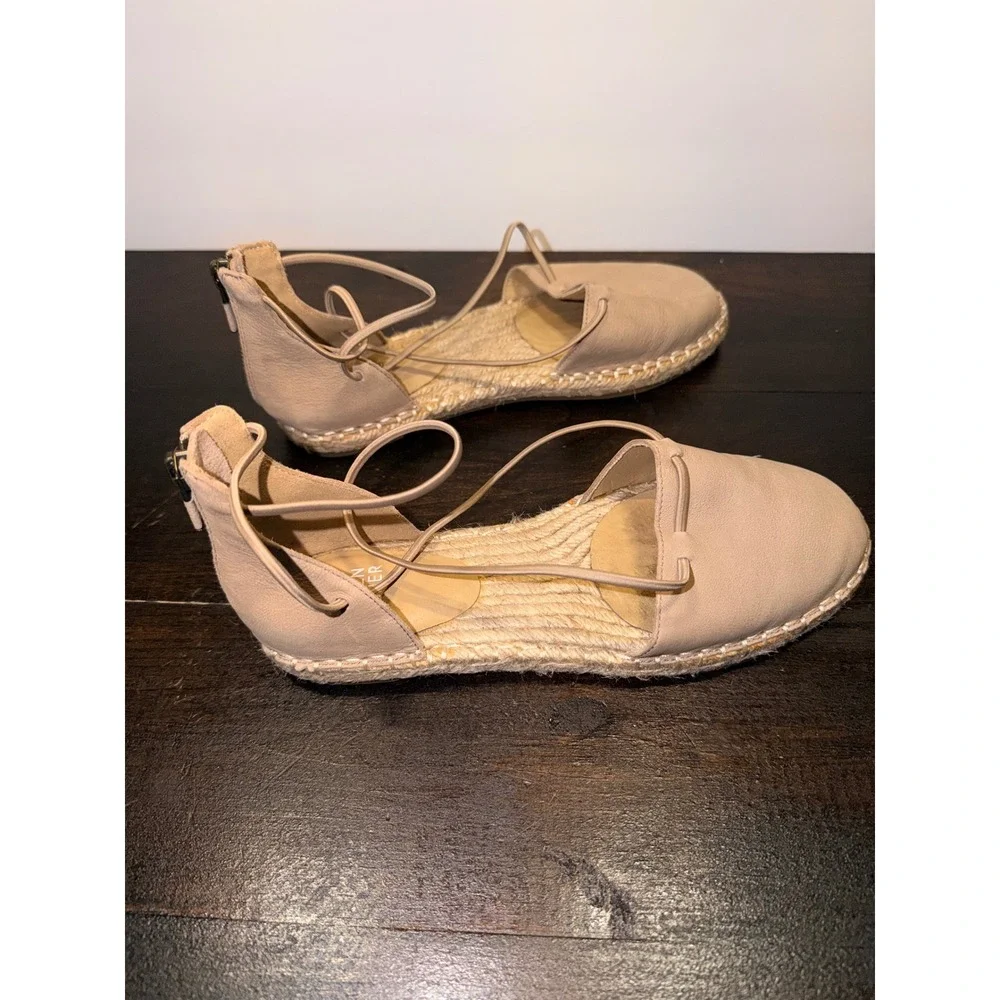 Eileen Fisher Nude‎ Leather Lace Up Espadrille Flats Women's Sz 6